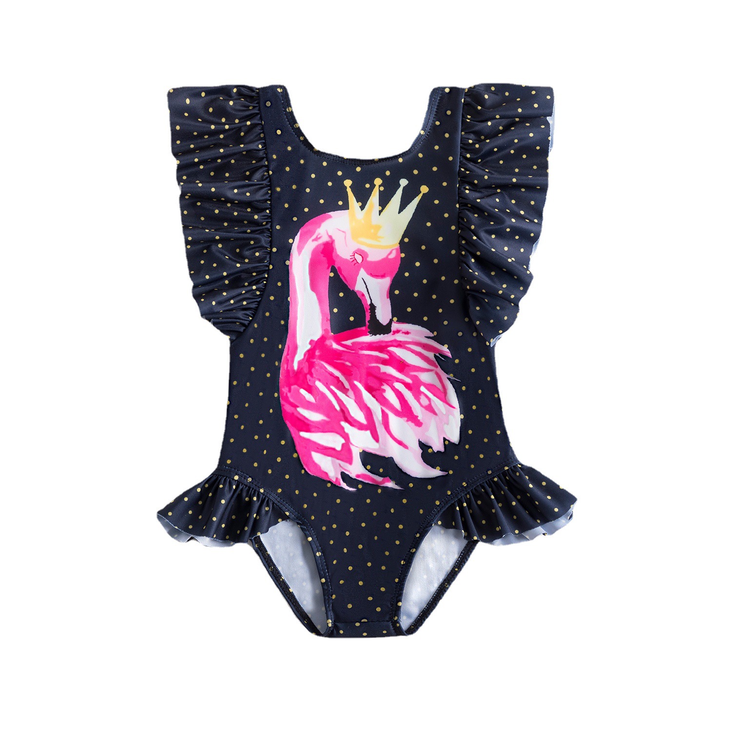 2023 nuevo traje de baño para niñas estilo coreano manga voladora flamenco traje de baño de lunares de una pieza ins bikini para niños