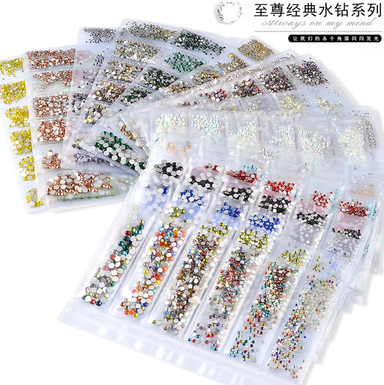 超閃亮美甲平底鑽小鑽礦金礦銀透白彩色6格分混裝指甲飾品鑽批發