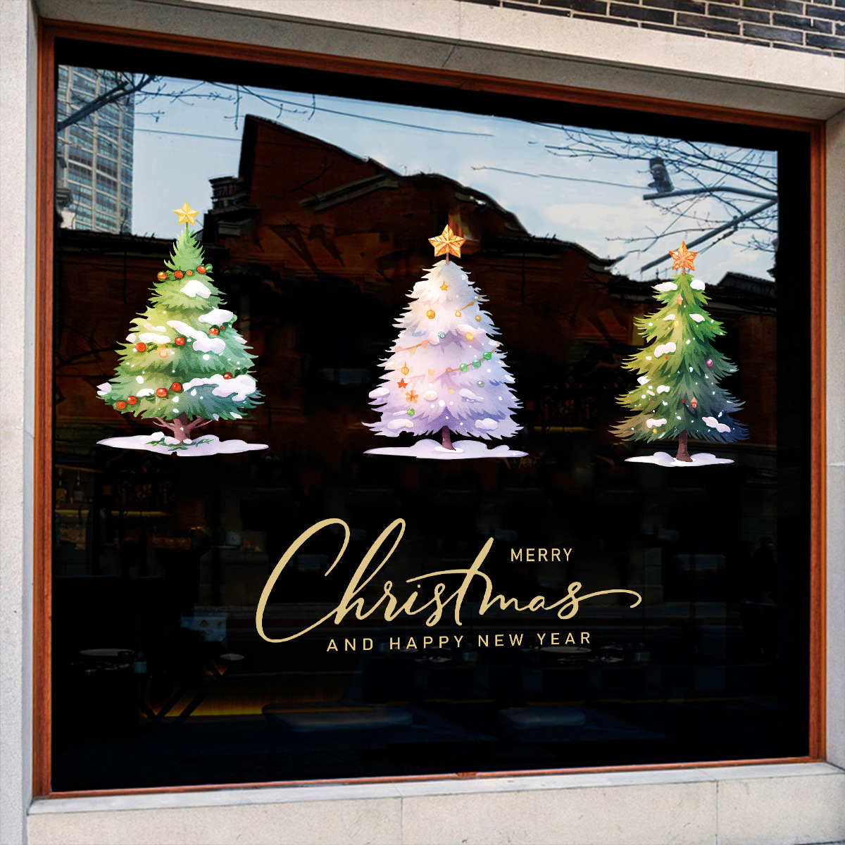 圣诞节装饰品新年商场店铺布置橱窗圣诞老人树窗花静电贴纸可定制