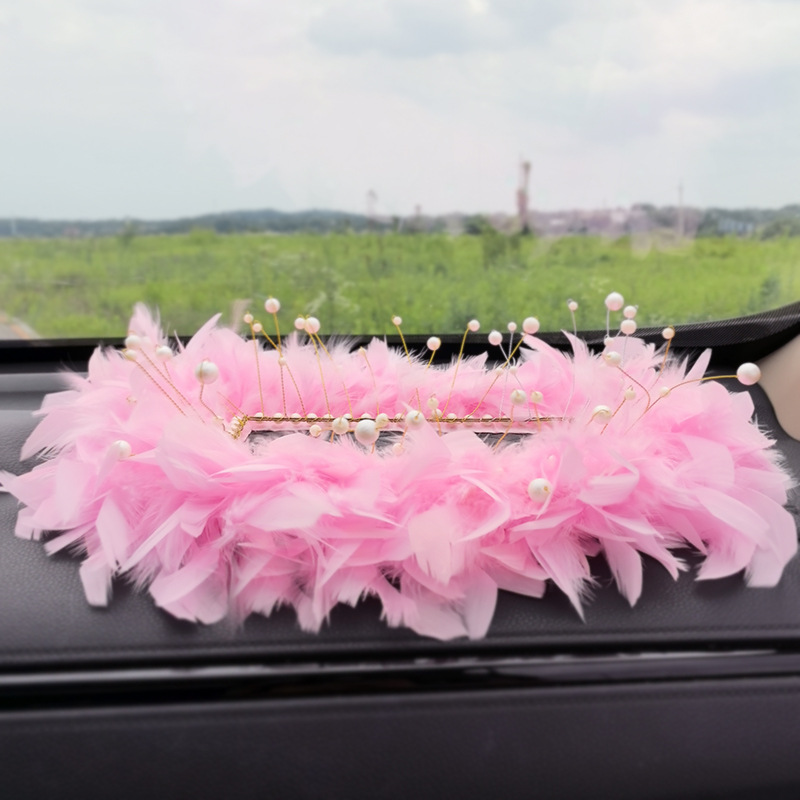 Double-layer Dream Bubble Car White Feather Anti-slip Mat Instrument Panel Decoration Mat Supplies Decorative Women
