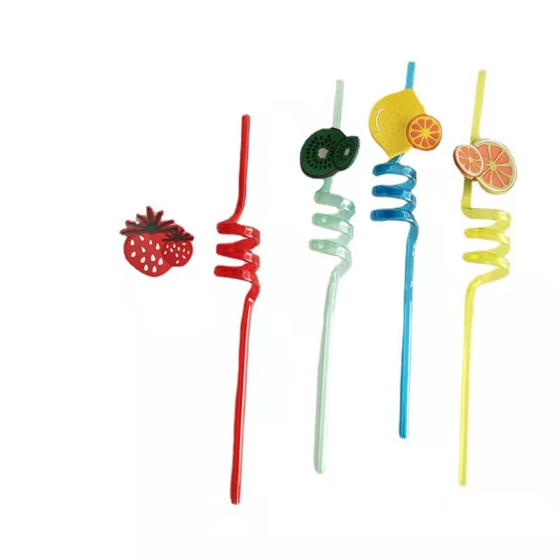 Partido creativo fruta forma de dibujos animados paja jugo beber paja
