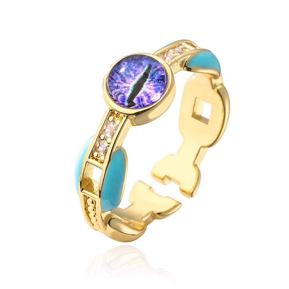 Fashion Eye Copper Inlay Zircon Open Ring 1 Piece