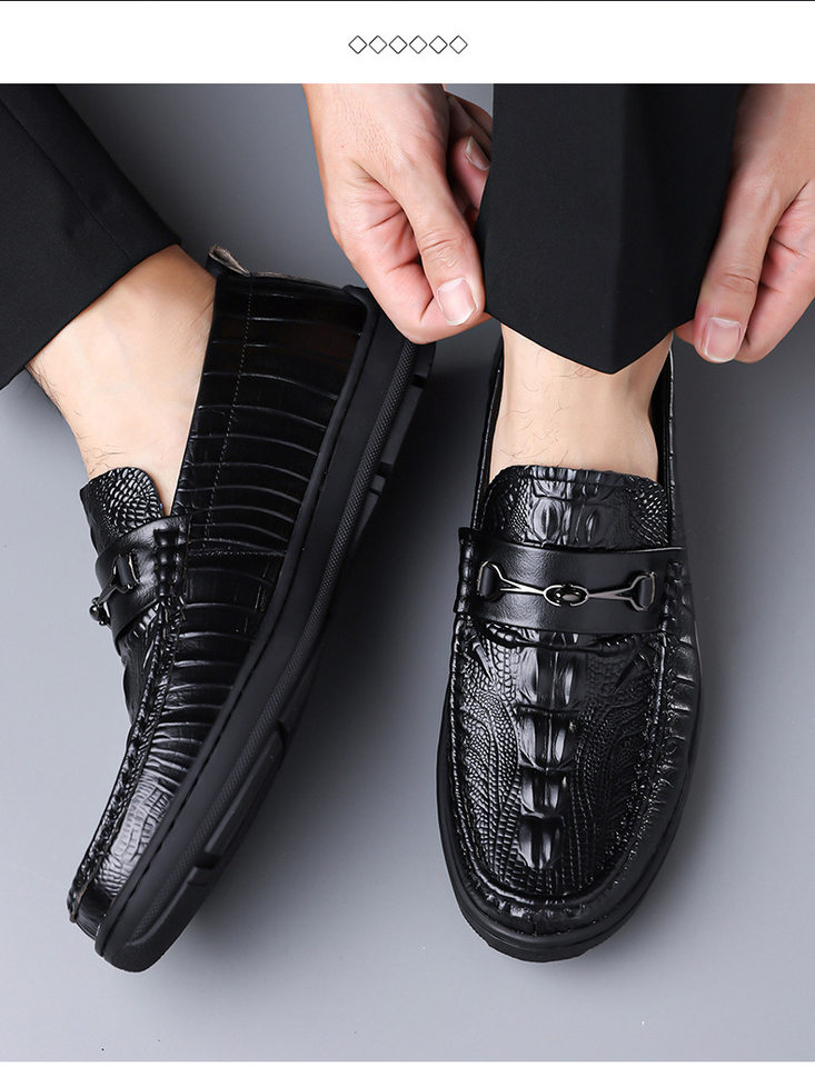 Giày lười nam da bò lớp đầu vân cá sấu, giày Loafer xỏ chân gót thấp 1–3 cm — GX2758 màu nâu, GX2758 màu trắng, GX2758 màu đen chi tiết 5
