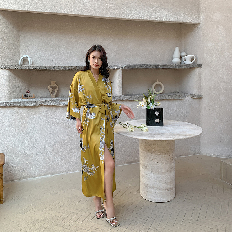 Yaoting pijamas de gasa de satén para mujer verano talla grande hielo seda ligero de lujo bata de baño ropa de casa fresca 2669