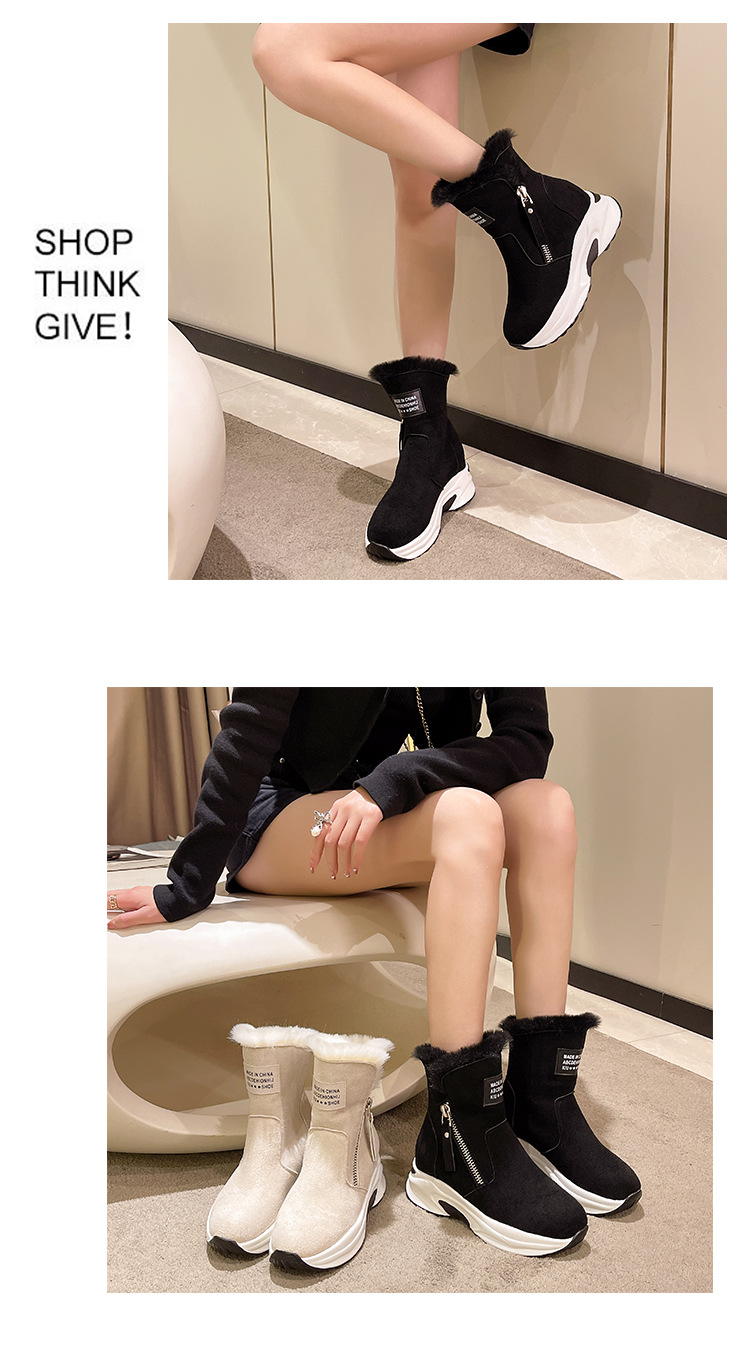 2023 Winter New Round Head Plush Thermal Side Zipper Low Barrel Flat Bottom Casual Student Women's Snow Boots_voghion.com