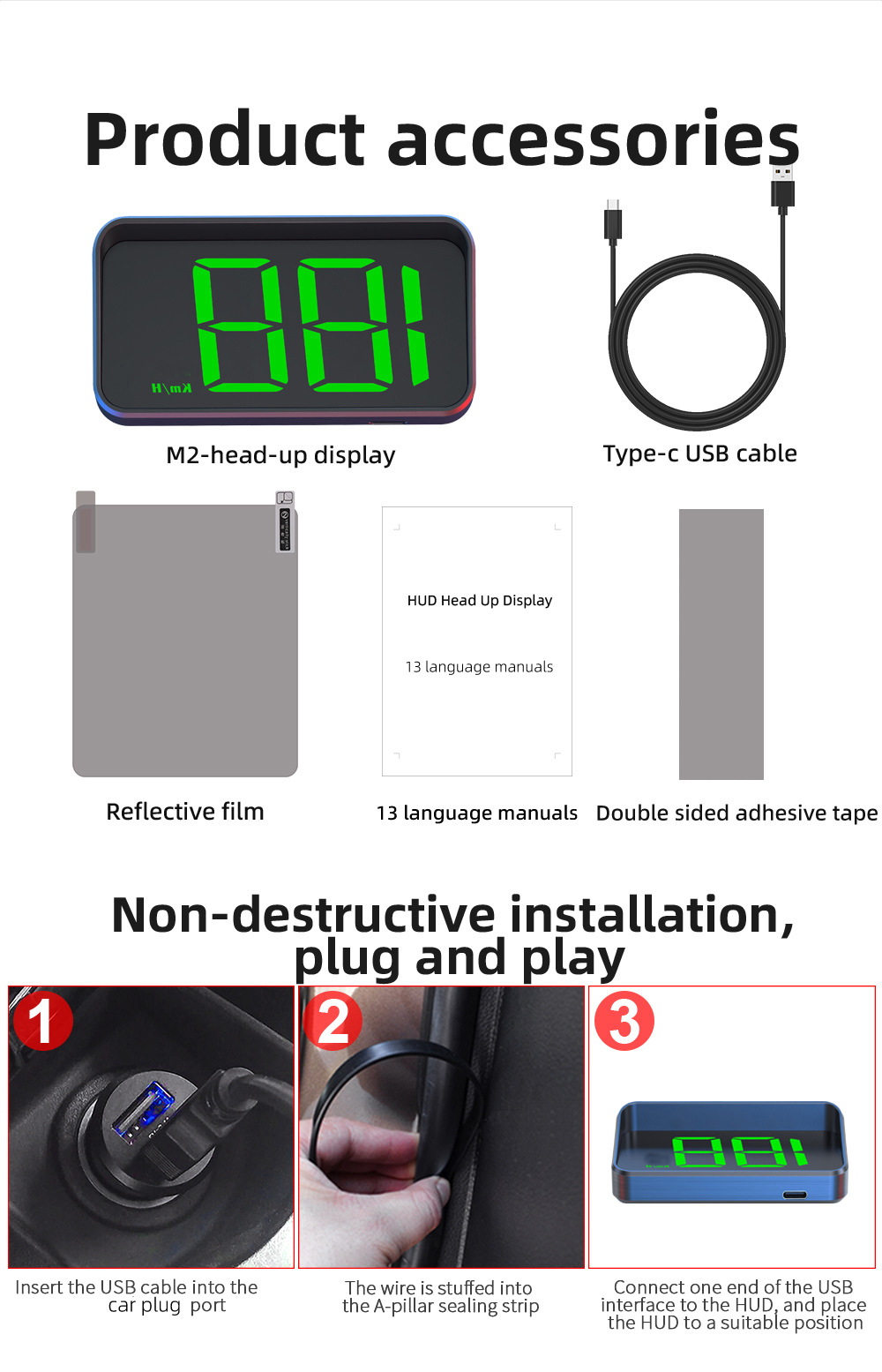 M2 New Universal HUD Head-Up Display Car GPS Speedometer KM/MPH High-Definition Display Screen Manufacturer