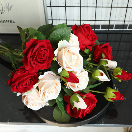 Manufacturer velvet pearl rose INS simulation flower wedding home decoration bouquet plant wall fake flower MW03337