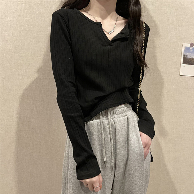 白色打底衫女内搭春秋长袖t恤女2025年新款修身v领chic外穿上衣服|undefined