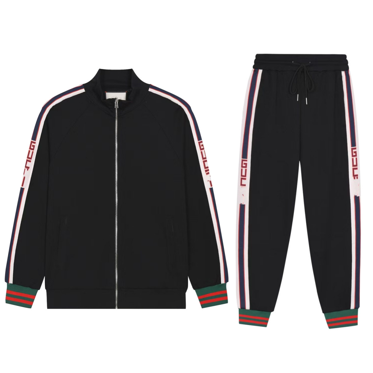 Cross-Border Export Gujia Gu Home 2025 Autum New Logo Jacquard Splicing Casual Pants Zipper Cardigan Jacket