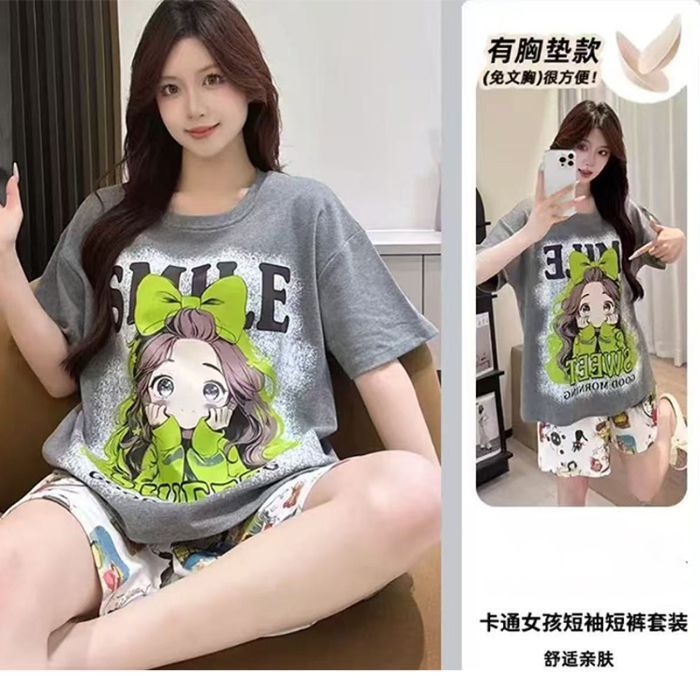 Pijamas transfronterizos al por mayor con almohadillas para el pecho, pantalones cortos de manga corta para mujer