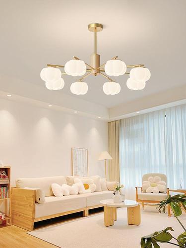 Living room chandelier log cream style Guangdong Zhongshan lighting whole house package combination hall main light cotton persimmon lamp