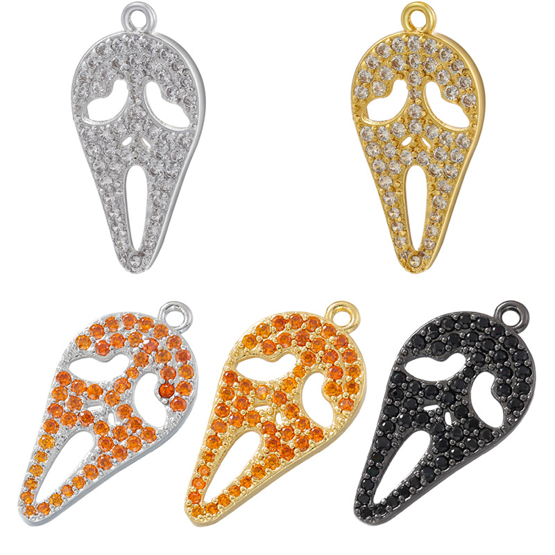 Halloween copper inlaid colored diamond hollow ghost face pendant fun funny skull ghost accessories wholesale VD1203