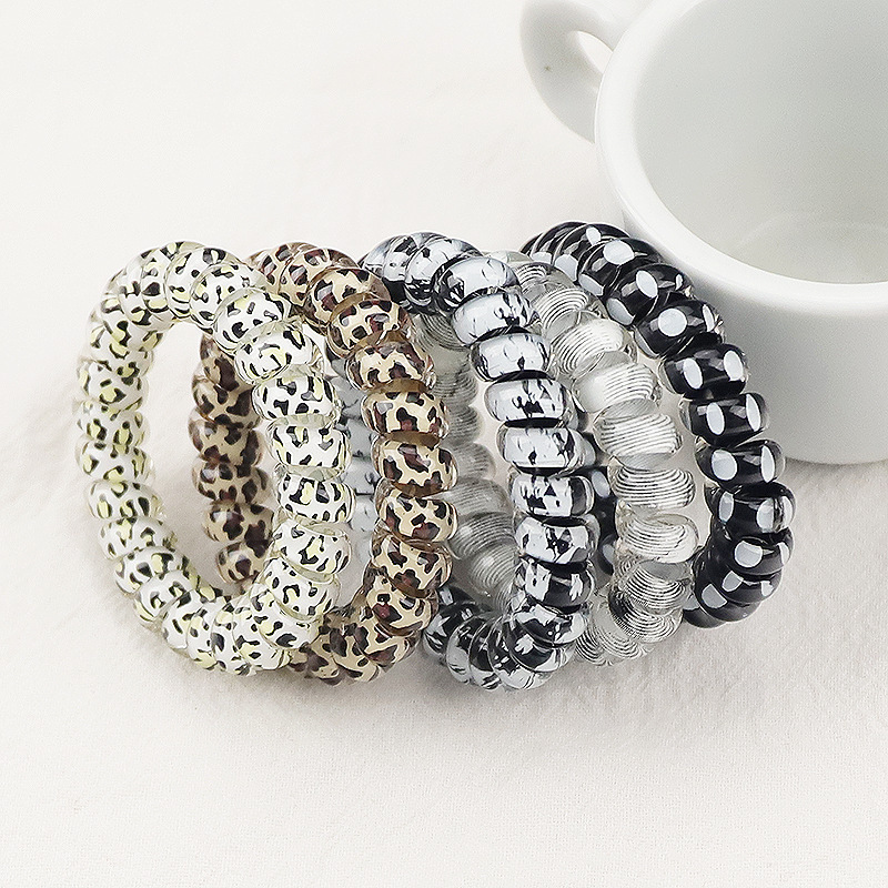 European and American leopard print telephone line Hair ring wave dot silk screen printing hair accessories foreign trade headdress hair rope large bracelet rubber band