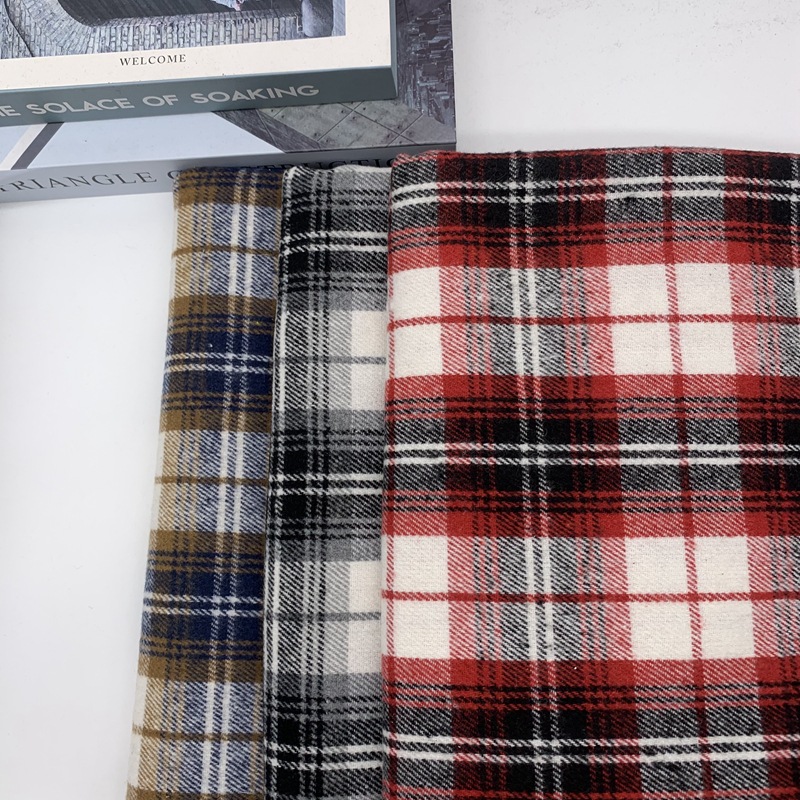 涤棉秋冬色织粗纺格子布 斜纹磨毛法拉绒衬衫大衣外套