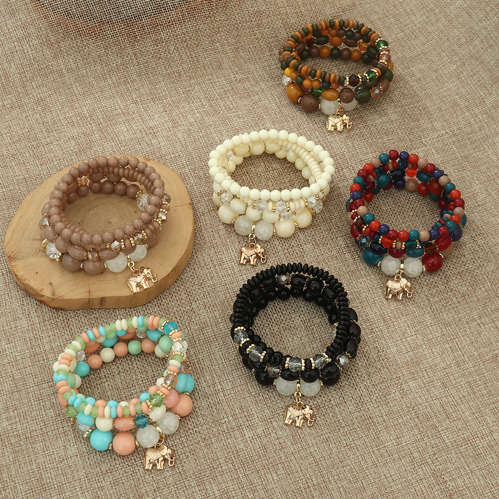 4 Pieces Bohemian Elephant Beaded Metal Plating Womenu0027S Bracelets