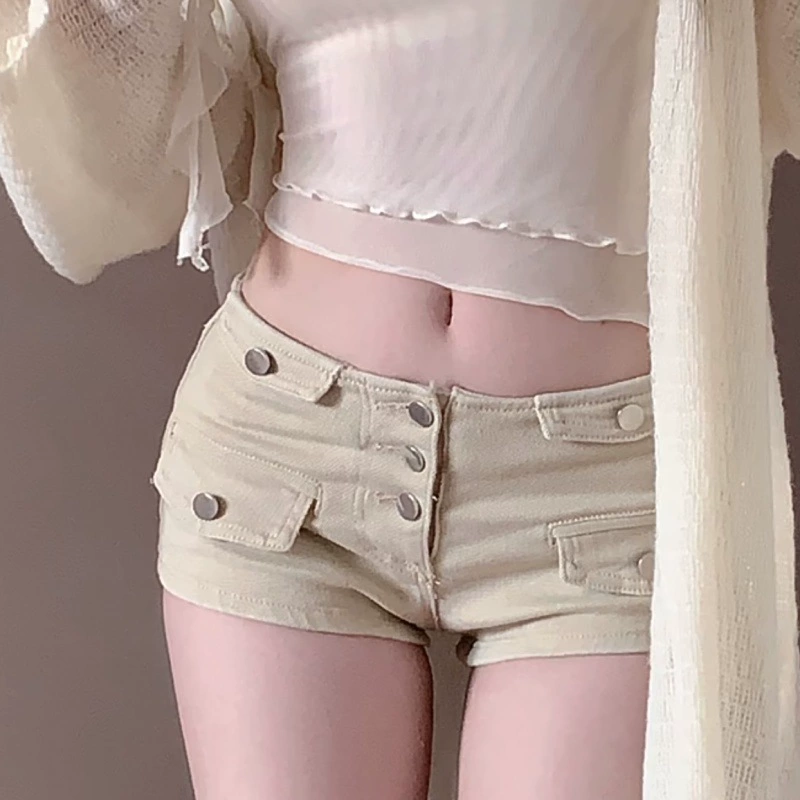Джинсовые шорты Maillard в стиле low-waist для женщин, с застёжкой на пуговицы, цвет абрикосовый