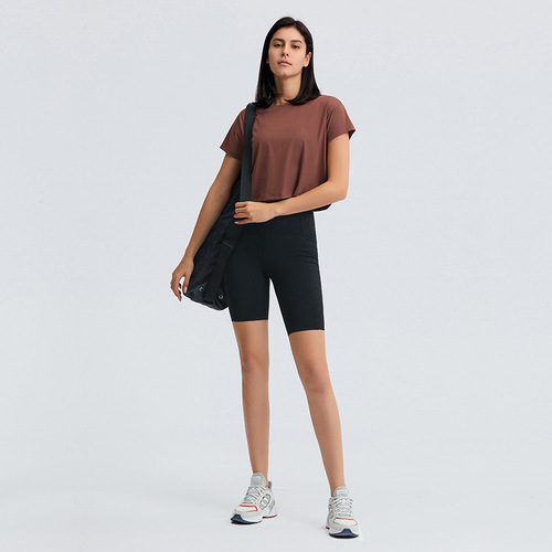 Euro-American Style Sexy Midriff-Baring Short Yoga T-Shirts for Women – Quick-Dry, Loose-Fit, Breathable Outdoor Sports & Fitness Wear DS071
