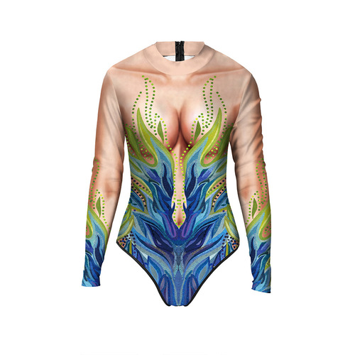 European and American cross-border new products, beach sand, fish scale, mermaid 3D personalized digital printing one-piece long-sleeved swimsuit
