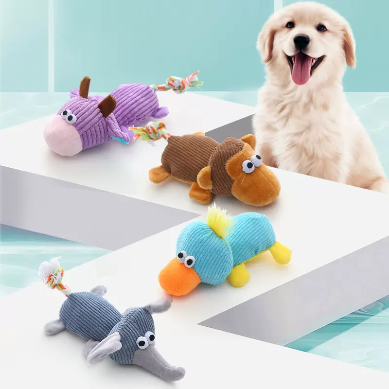宠物用品亚马逊爆款结绳尾巴毛绒发声动物玩具磨牙洁齿狗狗玩具