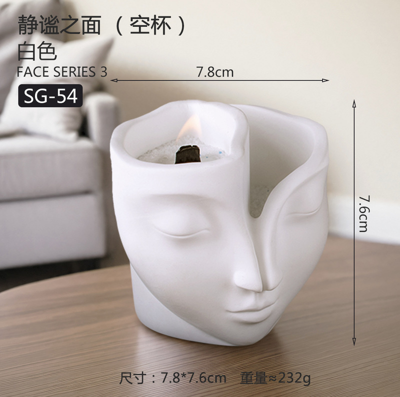 Lexin ポートレートアロマセラピー石膏キャンドルカップデスクトップ植木鉢装飾抽象的な顔北欧スタイルの缶石膏容器|undefined