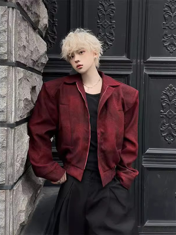 男模痞帅风外套蛇年本命年衣服美式短款高级感穿搭翻领垫肩夹克潮|undefined