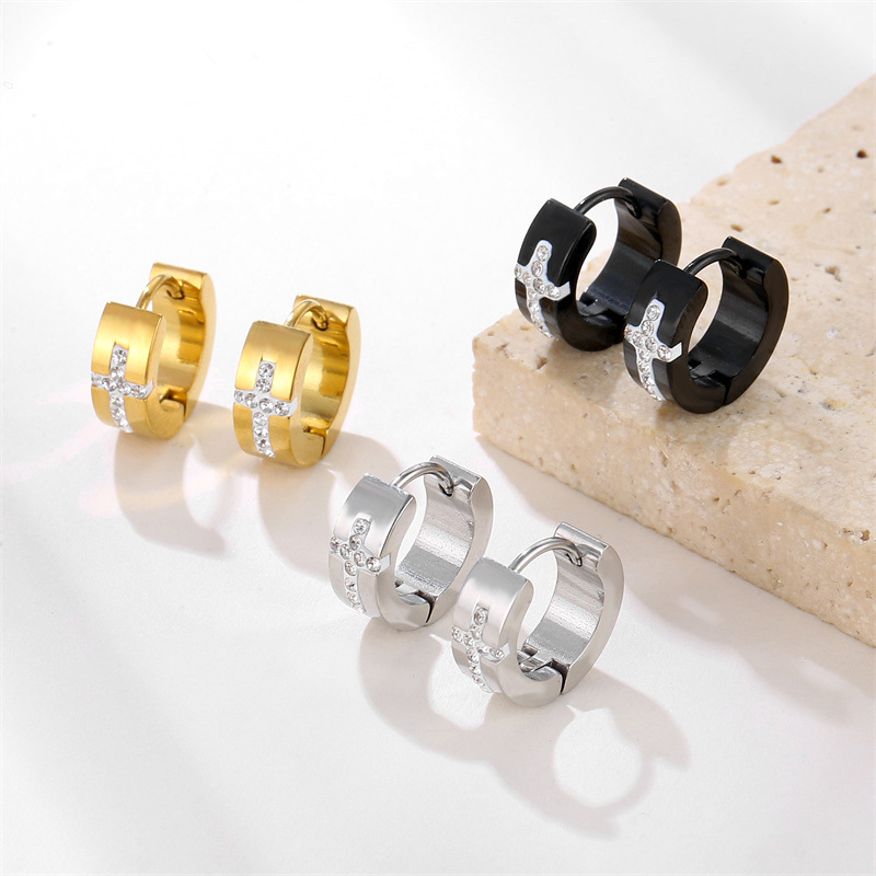 6g Weight Hoop Earrings Classification 1 Piece Vintage Style Geometric Plating Titanium Steel Hoop Earrings
