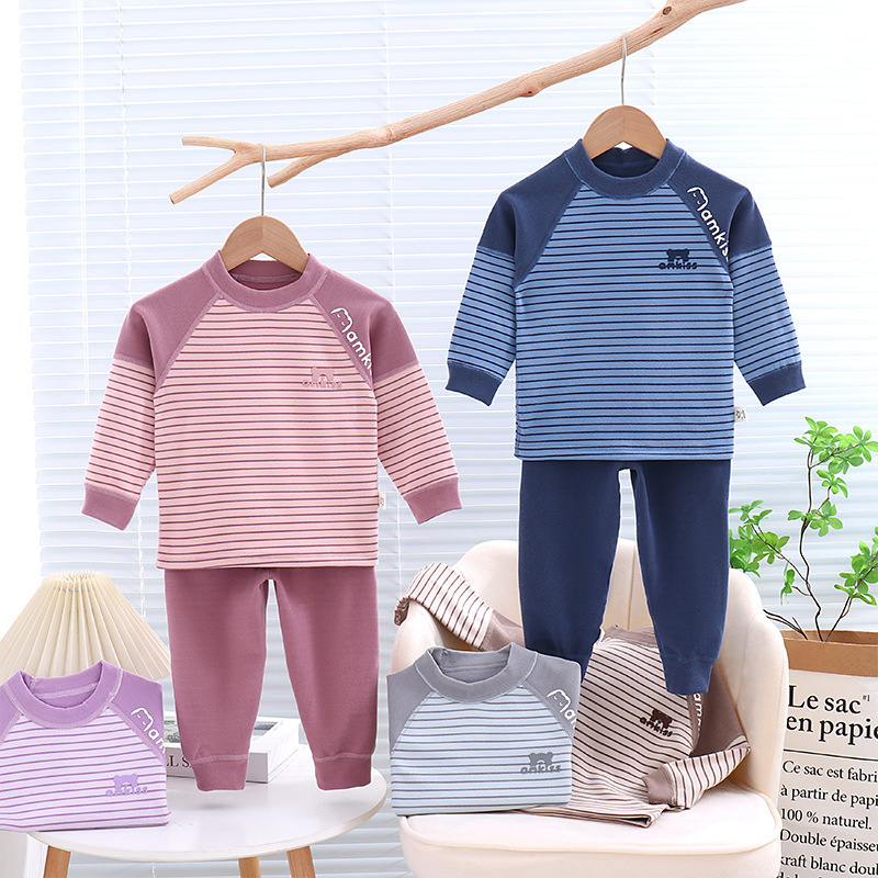 子供用保温下着セット赤ちゃん無骨秋衣秋ズボン2024徳パイル肩家庭服男女児童パジャマ|undefined