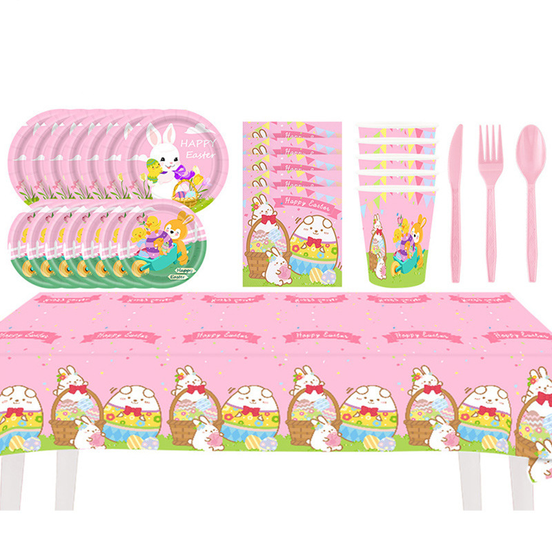 Amazon new rabbit egg Easter theme party decoration supplies disposable tableware suit