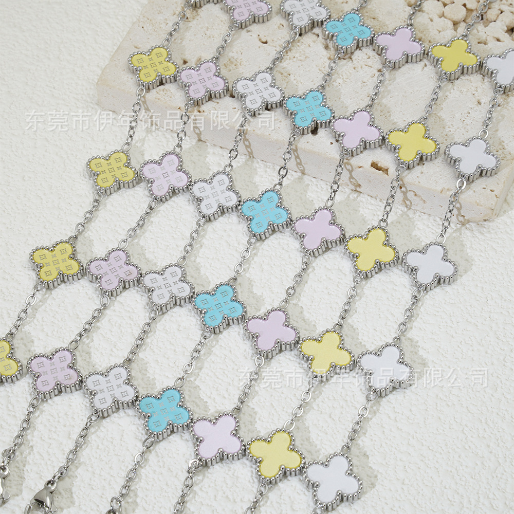 Cross-Border Lucky Four-Leaf Clover Titanium Steel Bracelet Steel Color Fashion Simple Versatile Non-Fading Jewelry Wholesale