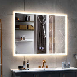 简约LED智能浴室镜 方形浴室酒店卫浴化妆补光除雾发光壁挂浴室镜