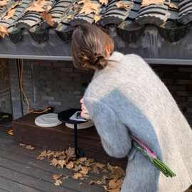 灰色毛呢西装外套女秋冬新款夹棉加厚感韩系呢子大衣