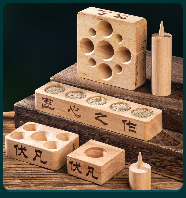 Wooden Cone Moxa Mold for Ai Tuo Ginger Moxibustion with 250g Qichun Moxa Wool preparation