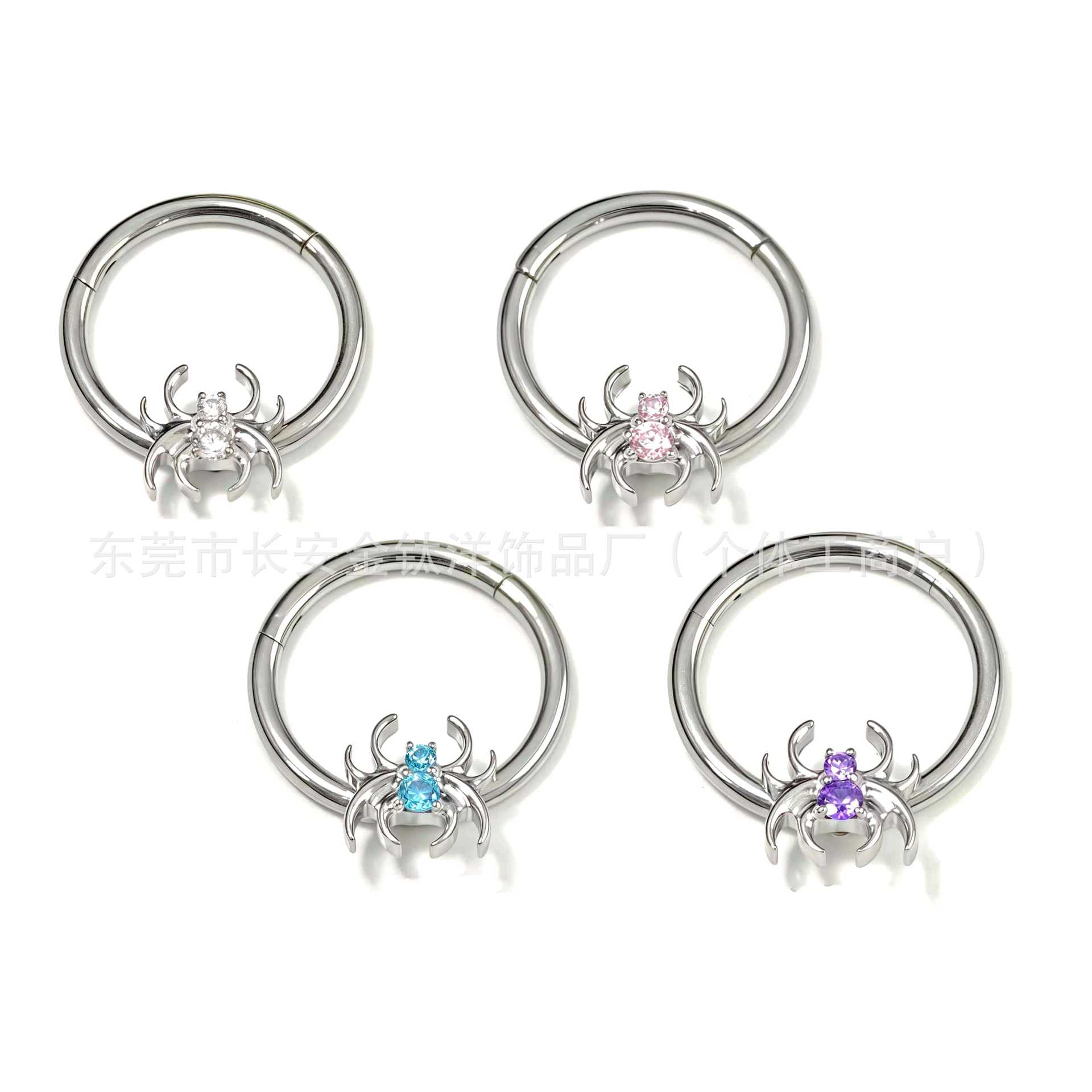 F136 Titanium Spider Zircon Seamless Open Ring Nose Septum Ring Earrings G23 Titanium Alloy Piercing Jewelry detail image 8