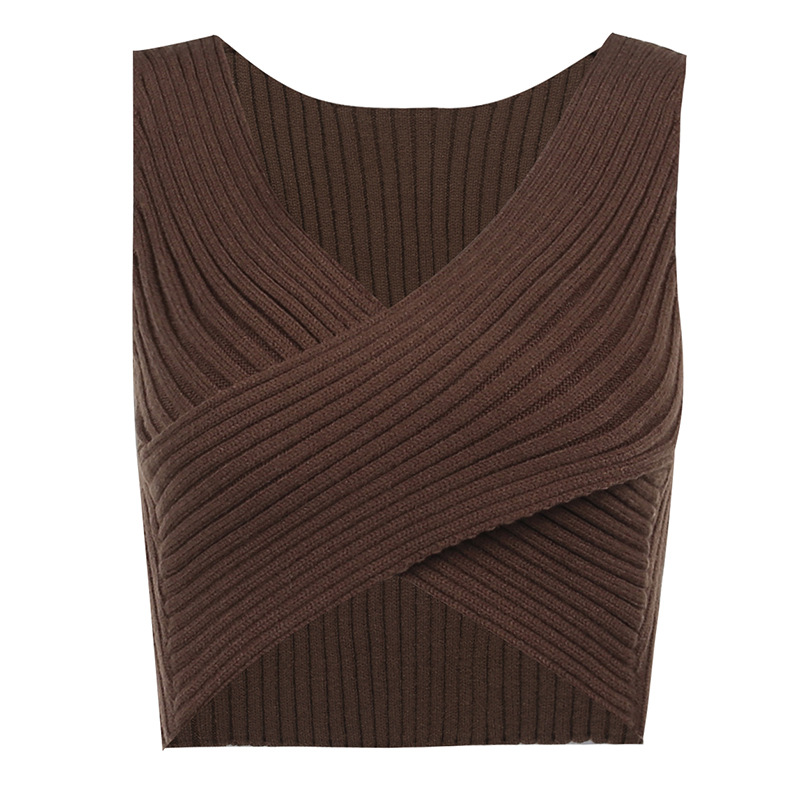 Fashion Solid Color Spandex Polyester V Neck Knitted Tank Top Vest display picture 5