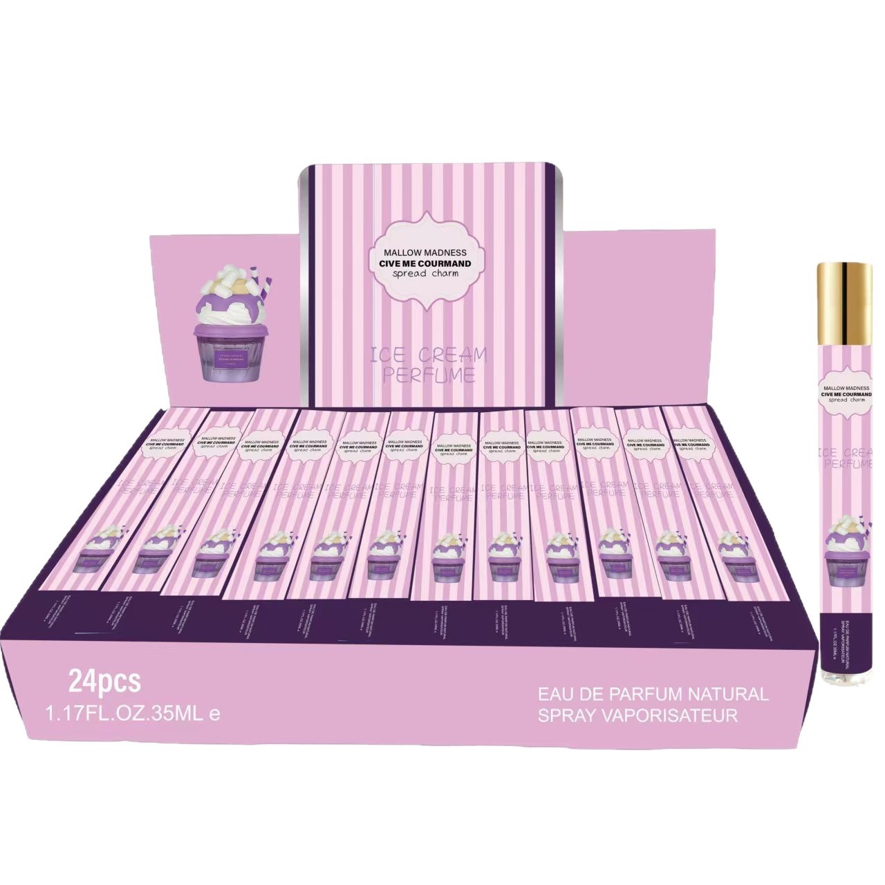 Fronteriza venta caliente de vainilla helado perfume lindo paquete de perfume duradero 35ml perfume al por mayor