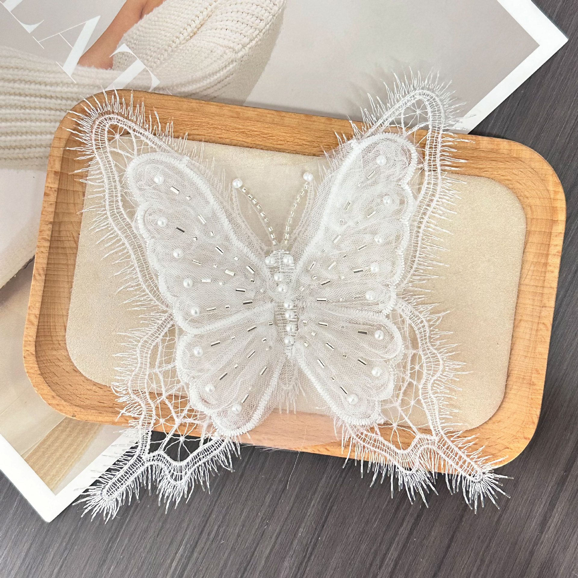 Hermoso encaje blanco perla mariposa decoración de ropa accesorios de belleza de ropa suéter bolsas zapatos sombreros decoración