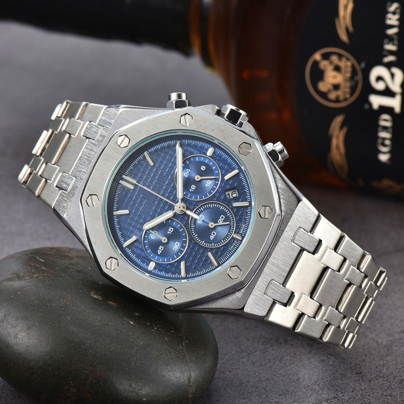Cross-Border Popular Watch Royal Oak Steel Strap Classic Large Dial Luminous Steel Strap Quartz Six-Pin Calendar Watch