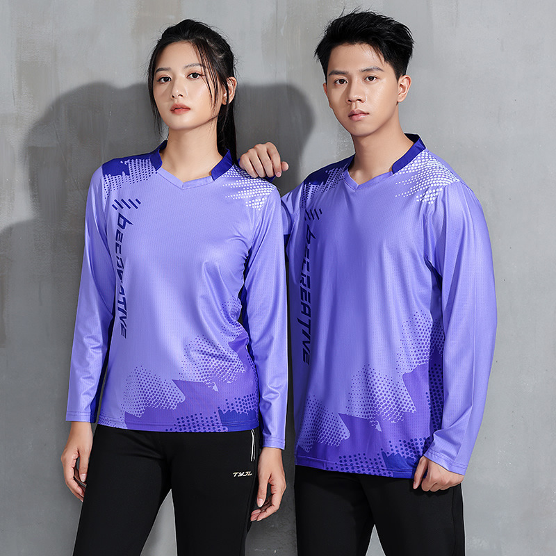 Spring and Autumn New Long-Sleeved Badminton Suit Quick-Drying Men's and Women's Volleyball Suit Long Pants Tennis Suit Table Tennis Suit Printing