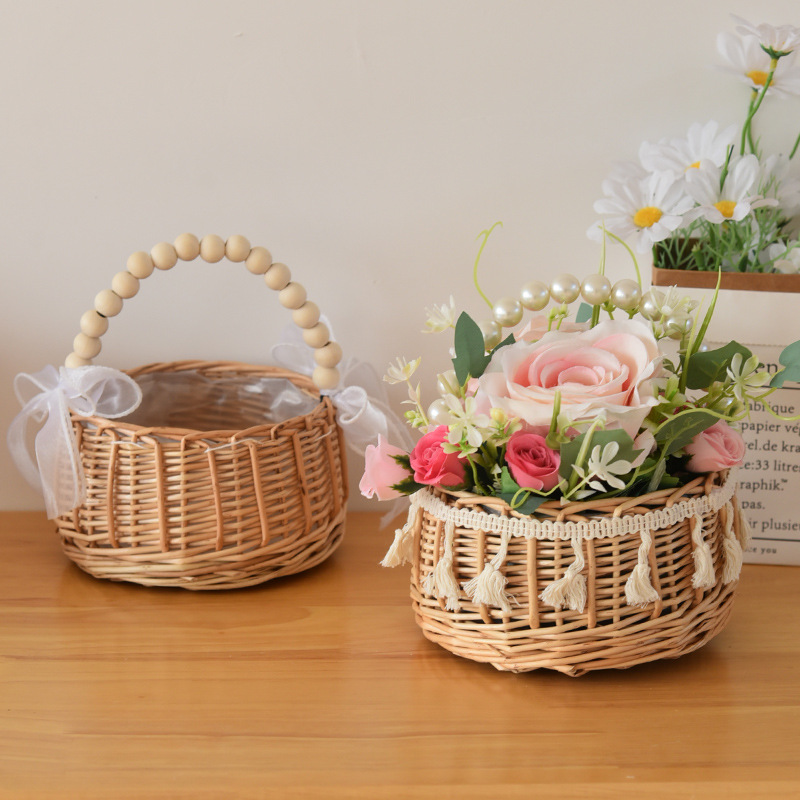 303g Weight Weave, Lace Fashion Element Open Closure Type Top Handle Strap Type Handbag Bags Type Daily Occasion Wicker Material Solid Color Pattern All Seasons Season Women's Gender Simple Style Style Cylindrical Shape Women's Wicker Solid Color Simple Style Weave Lace Cylindrical Open Handbag 无