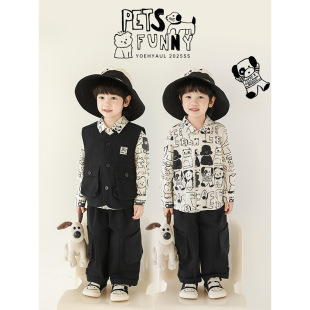 Wurib a boy lapel puppy shirt Joker overalls pants waistcoat cute pet pictorial series suit