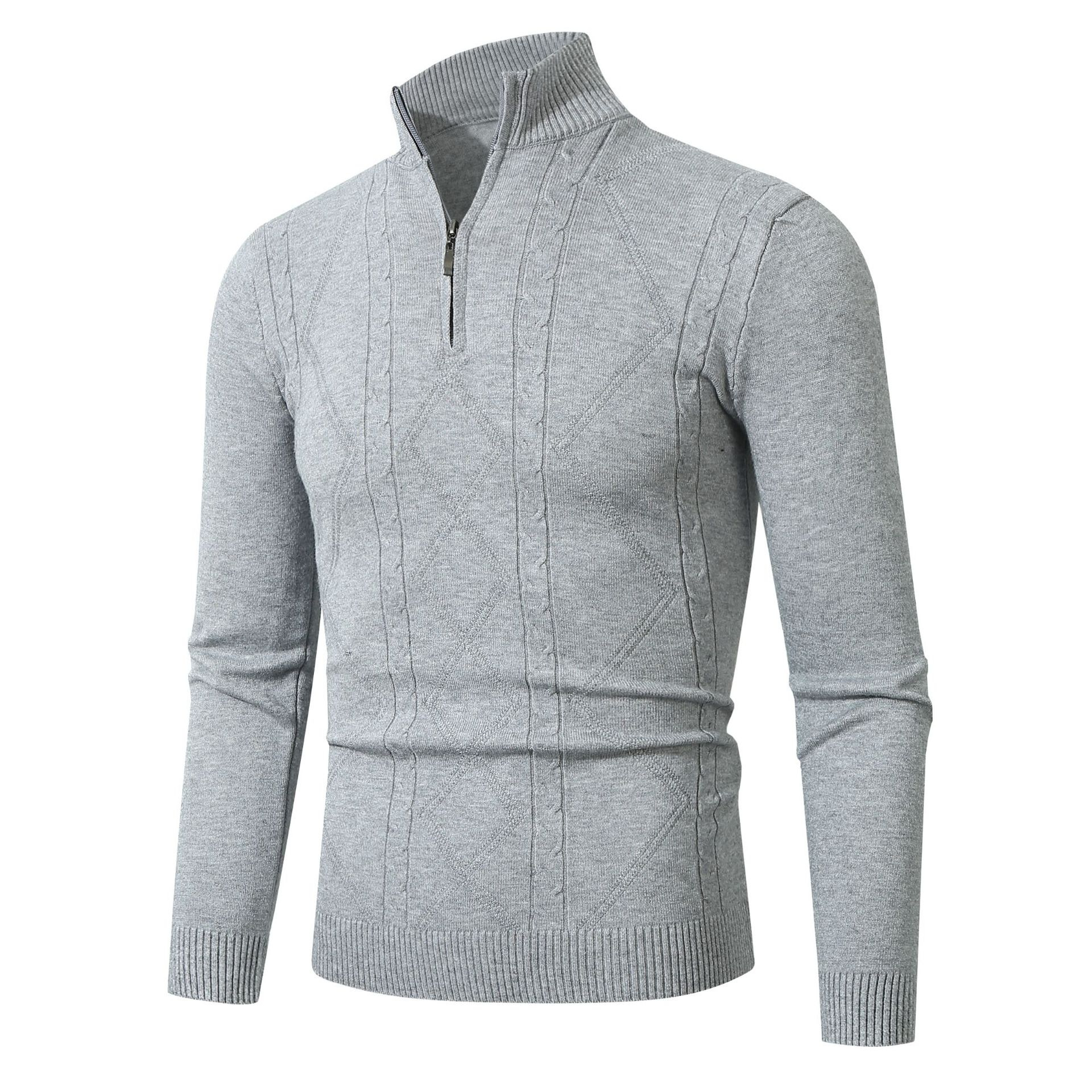 Cross border 2024 autumn and winter new Korean fashion jacquard half zipper stand collar men's sweater pullover sweater