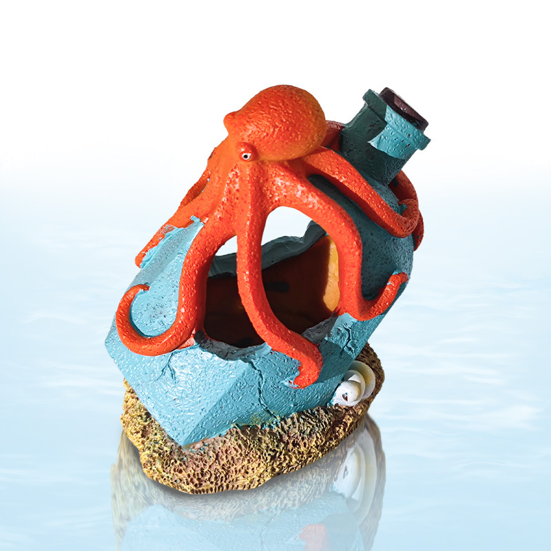 Artículo superventas transfronterizo: Pulpo desgastado en botella de vidrio azul y gris, decoración para acuarios, escondite para peces y camarones, Xiaohongshu