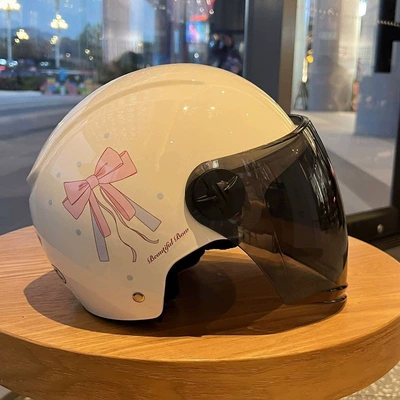 girls, electric motorcycle riding helmet, Motosiklet dəbilqələri - off-white-bow-huiqi-brown-long-mirror-mega-discount-sale
