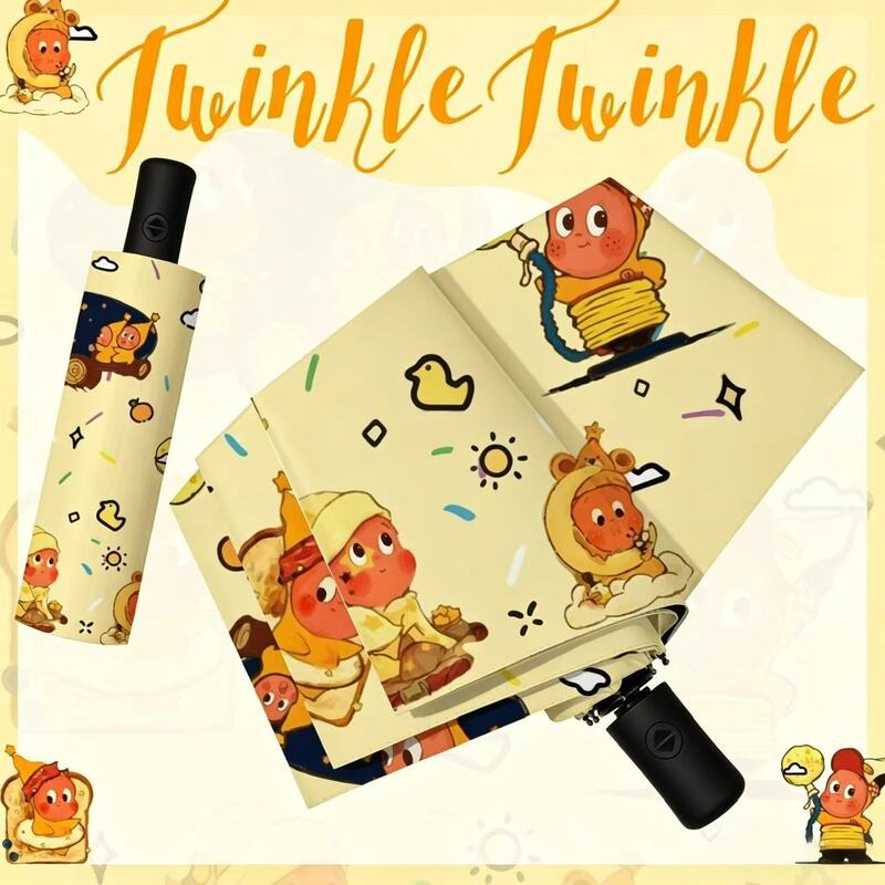Fully Automatic Cartoon Star-Shaped Folding Umbrella for Summer, Girls' Black Uv Protection Sunshade Umbrella, Promotional Umbrella