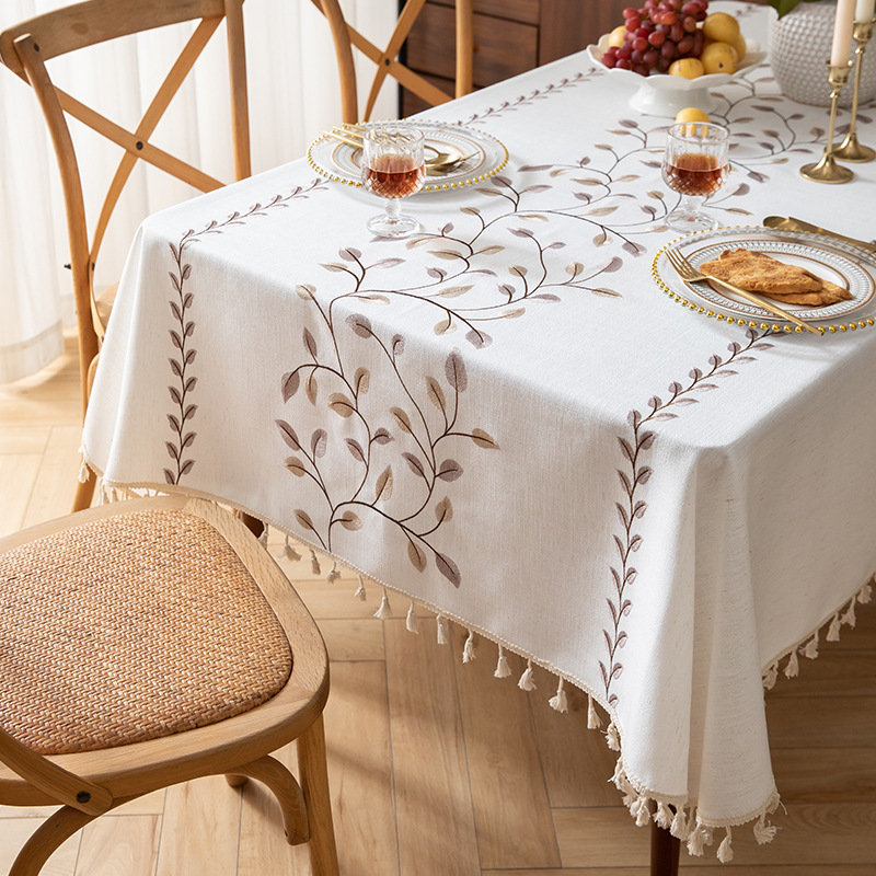 Nordic white waterproof and dustproof tablecloth ins wind cotton and linen fabric coffee table rectangular conference desk tablecloth wholesale