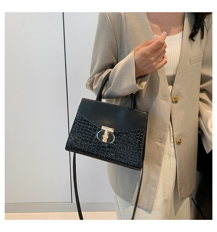 Korean Women's 2024 New Crocodile Pattern Single Shoulder Crossbody Fashion Handheld Small Square Bag_voghion.com