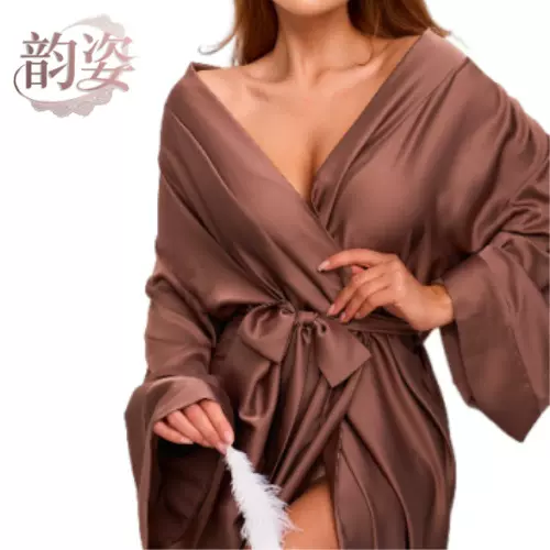 跨境爆款性感内衣长袍睡衣女夏真丝家居服Халат秋冬大码睡袍批发