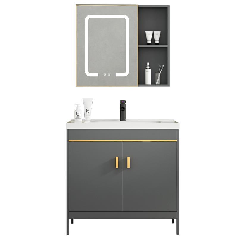 Cuarto de baño simple moderno espacio gabinete de baño de aluminio combinación de cerámica lavabo integrado lavabo mesa de lavado