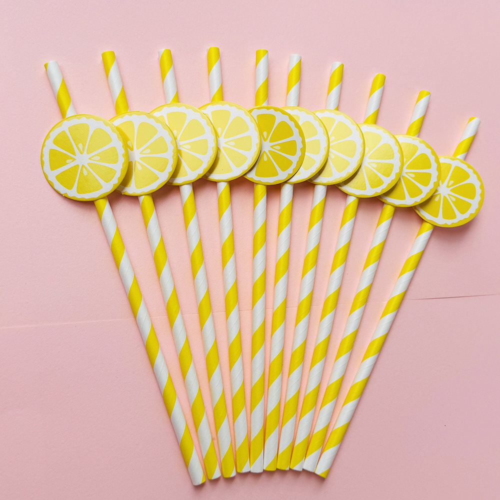 Suministros para fiestas transfronterizas Pajitas de limón de frutas creativas Pajitas de papel desechables Pajitas de bebidas de jugo Spot al por mayor