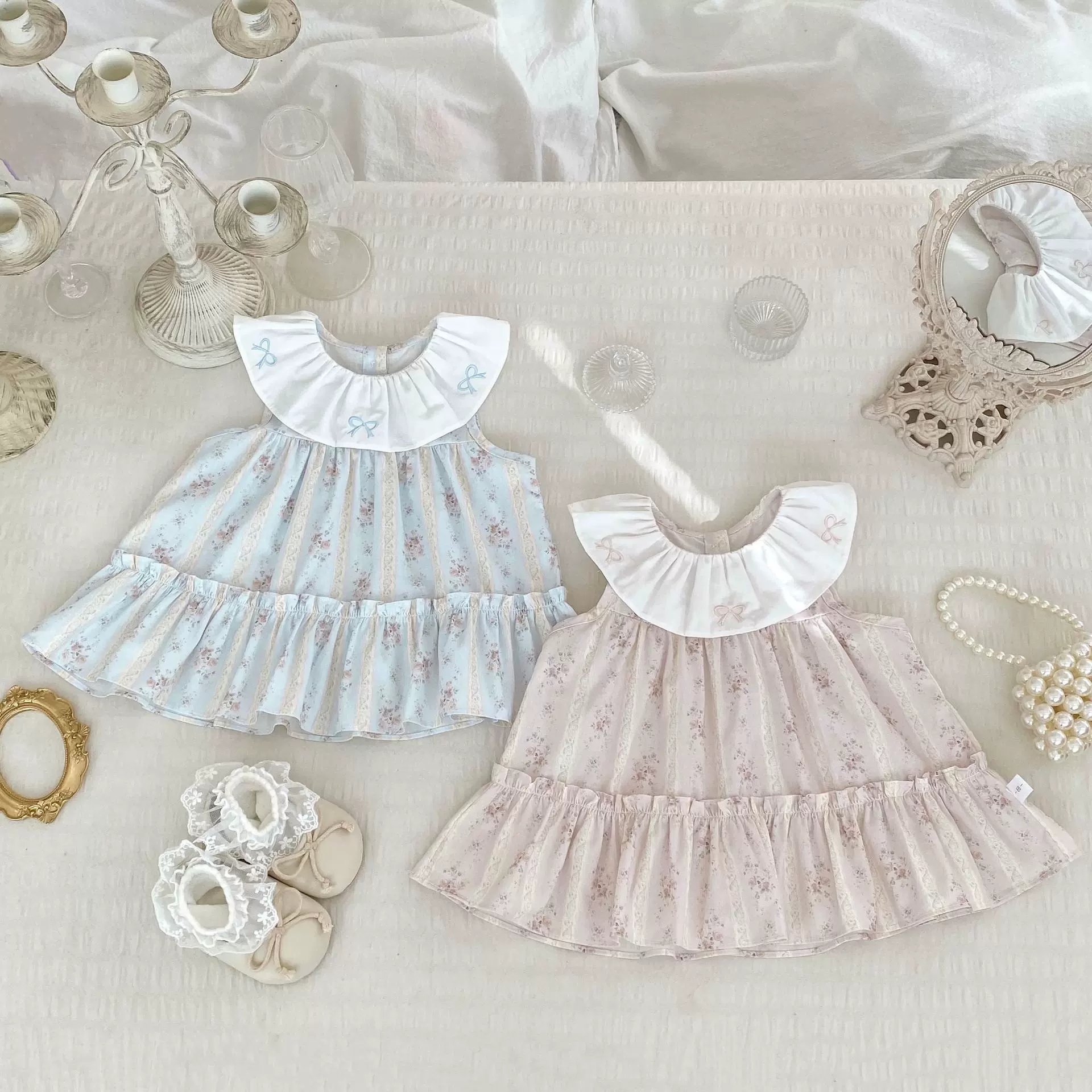 2026夏季女童连衣裙新款甜美娃娃领公主裙女宝宝薄款无袖碎花裙子